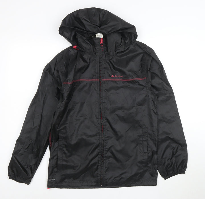 Quechua Womens Black L Windbreaker Jacket Hooded Water Resistant