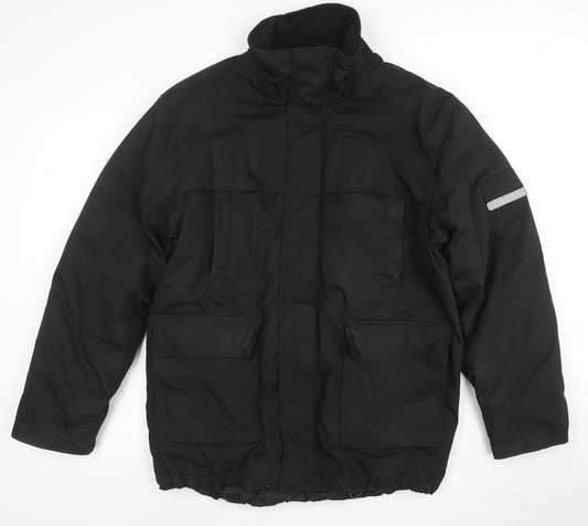Nicks World Mens Black S Winter Parka Jacket with Reflective Trim