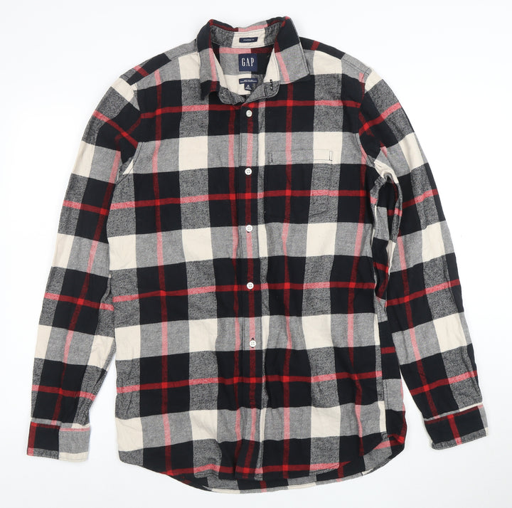 GAP Men's Multicoloured Check Flannel Button-Up Shirt Size M