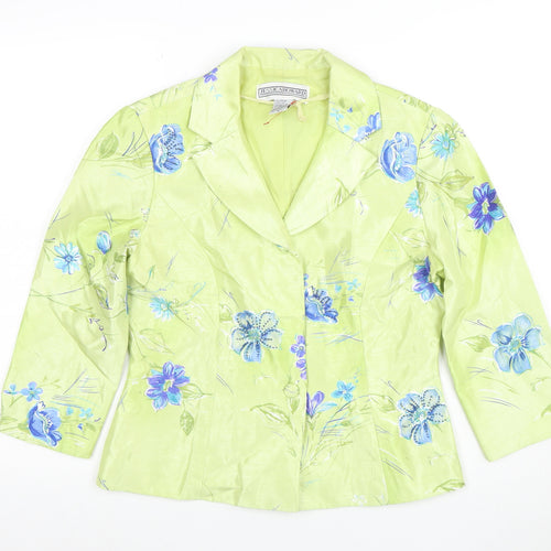 Jessica Howard Women Green Floral Suit Jacket Size 10 Shawl Lapel