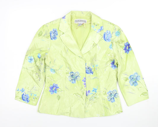 Jessica Howard Women Green Floral Suit Jacket Size 10 Shawl Lapel