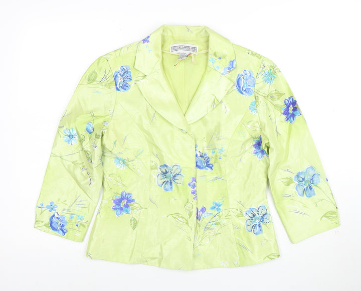 Jessica Howard Women Green Floral Suit Jacket Size 10 Shawl Lapel