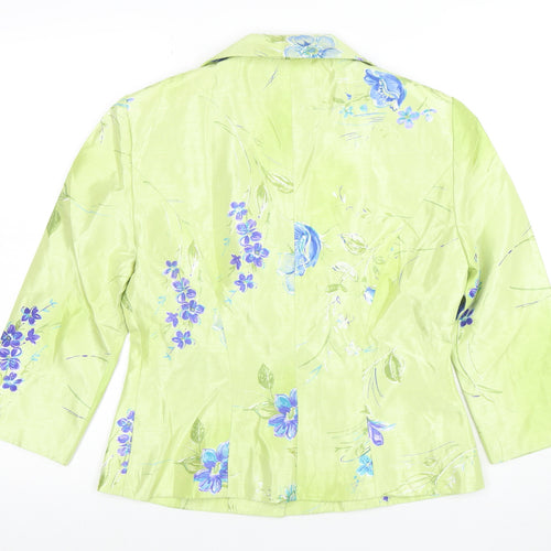 Jessica Howard Women Green Floral Suit Jacket Size 10 Shawl Lapel