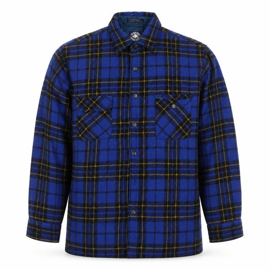 Front view of The Great Plains men’s blue checked wool lined shirt jacket l