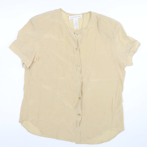 Jones New York Womens Beige Silk Short Sleeve Button-Up Shirt Size 8