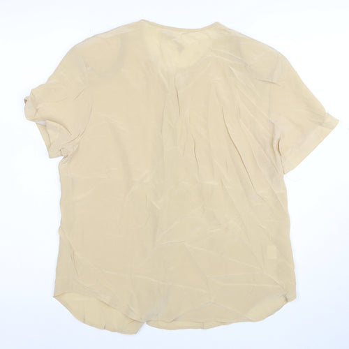 Jones New York Womens Beige Silk Short Sleeve Button-Up Shirt Size 8
