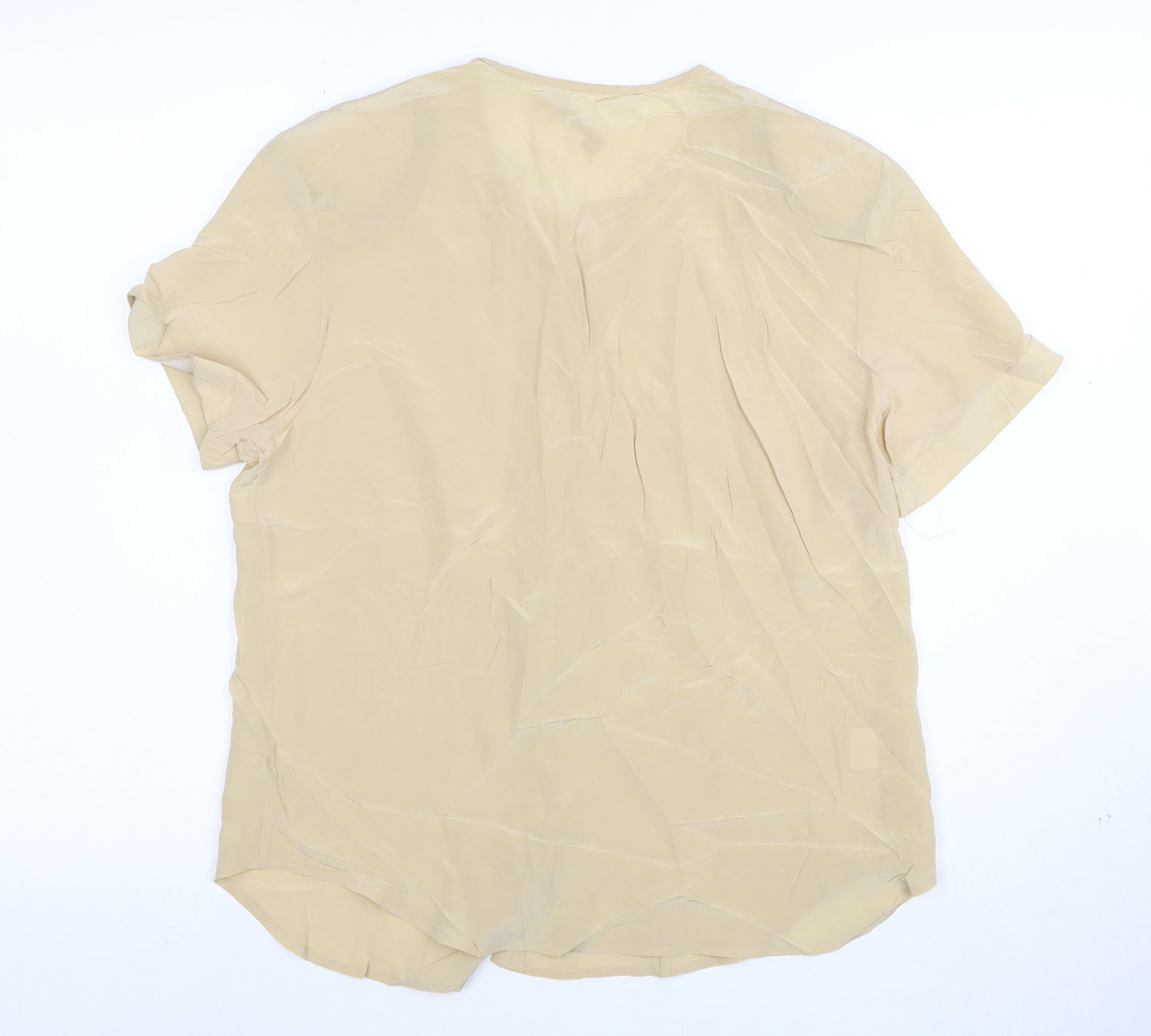 Jones New York Womens Beige Silk Short Sleeve Button-Up Shirt Size 8