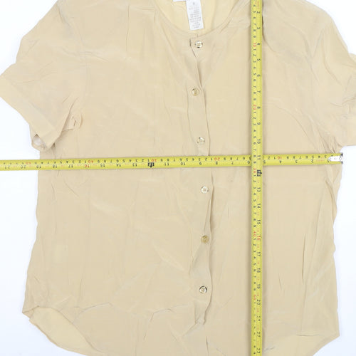 Jones New York Womens Beige Silk Short Sleeve Button-Up Shirt Size 8