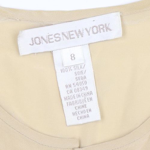 Jones New York Womens Beige Silk Short Sleeve Button-Up Shirt Size 8