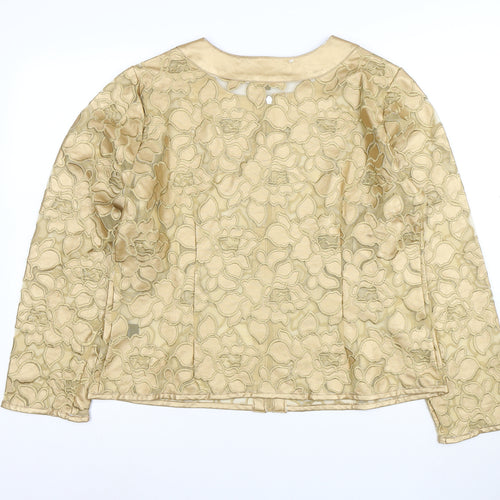 Colleen Lopez Women Gold Floral Embroidered Zip Jacket L Short Formal