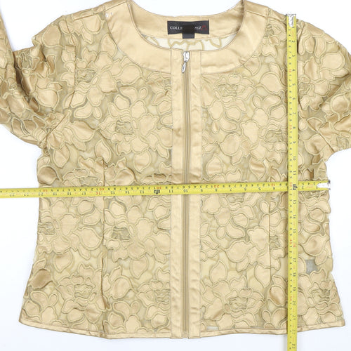 Colleen Lopez Women Gold Floral Embroidered Zip Jacket L Short Formal