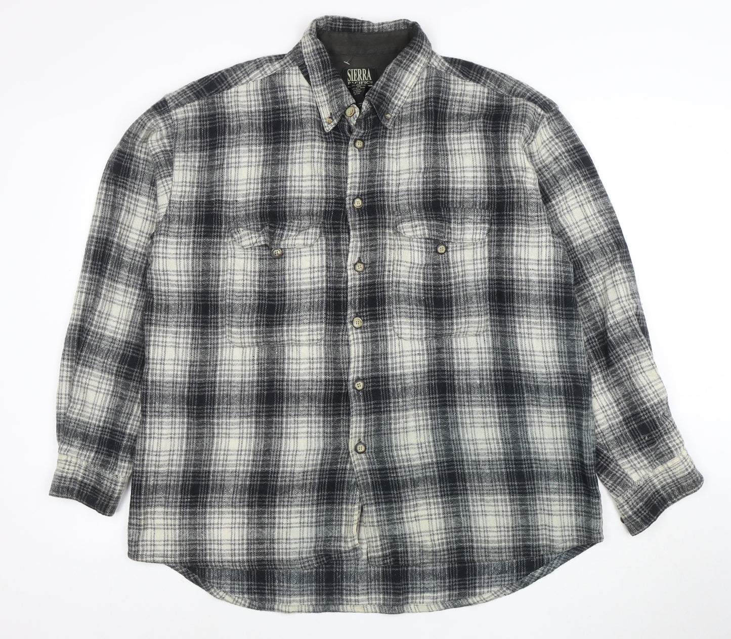 Sierra Pacific Men's Large Black Grey Check Wool Blend Button-Up Shirt