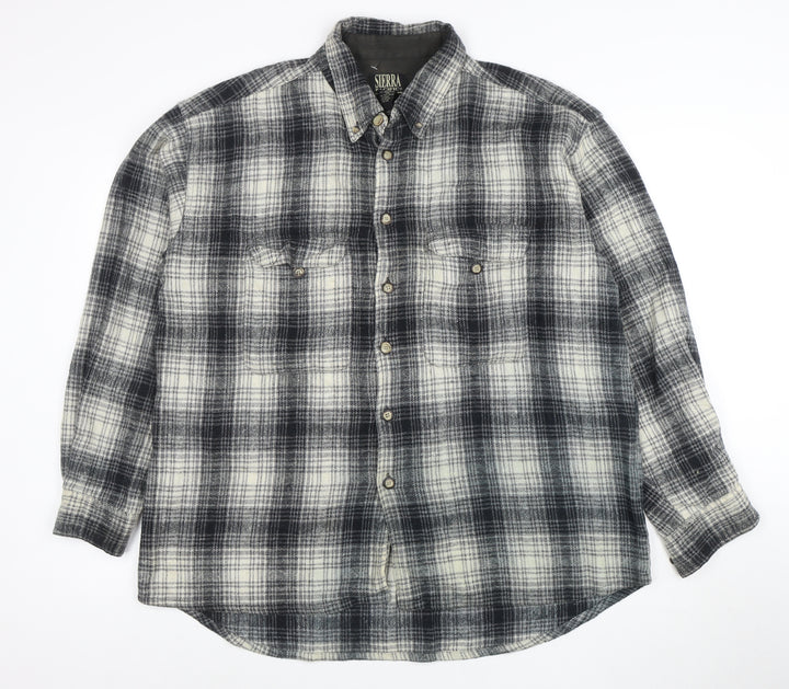 Sierra Pacific Men's Large Black Grey Check Wool Blend Button-Up Shirt