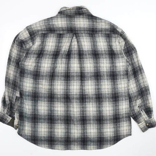Sierra Pacific Men's Large Black Grey Check Wool Blend Button-Up Shirt