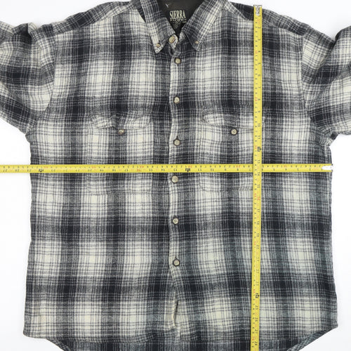 Sierra Pacific Men's Large Black Grey Check Wool Blend Button-Up Shirt