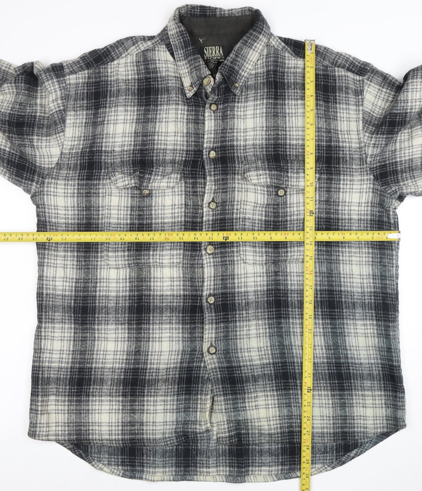 Sierra Pacific Men's Large Black Grey Check Wool Blend Button-Up Shirt