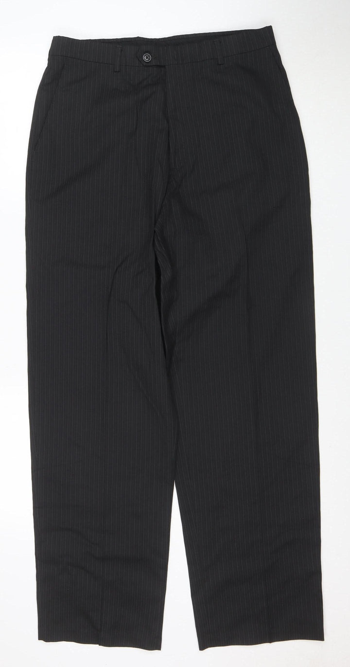 Haggar Men's Black Pinstripe 32x32 Regular Fit Dress Trousers