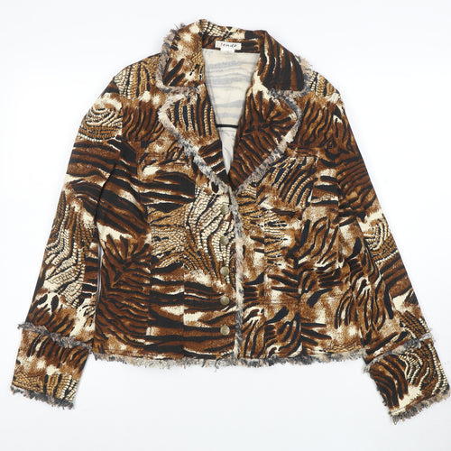 Tendo Womens Brown Animal Print Cotton Blazer Size 12 Jacket