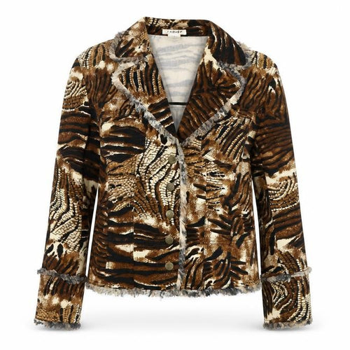 Tendo Womens Brown Animal Print Cotton Blazer Size 12 Jacket