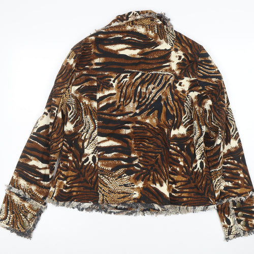 Tendo Womens Brown Animal Print Cotton Blazer Size 12 Jacket