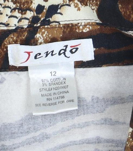 Tendo Womens Brown Animal Print Cotton Blazer Size 12 Jacket