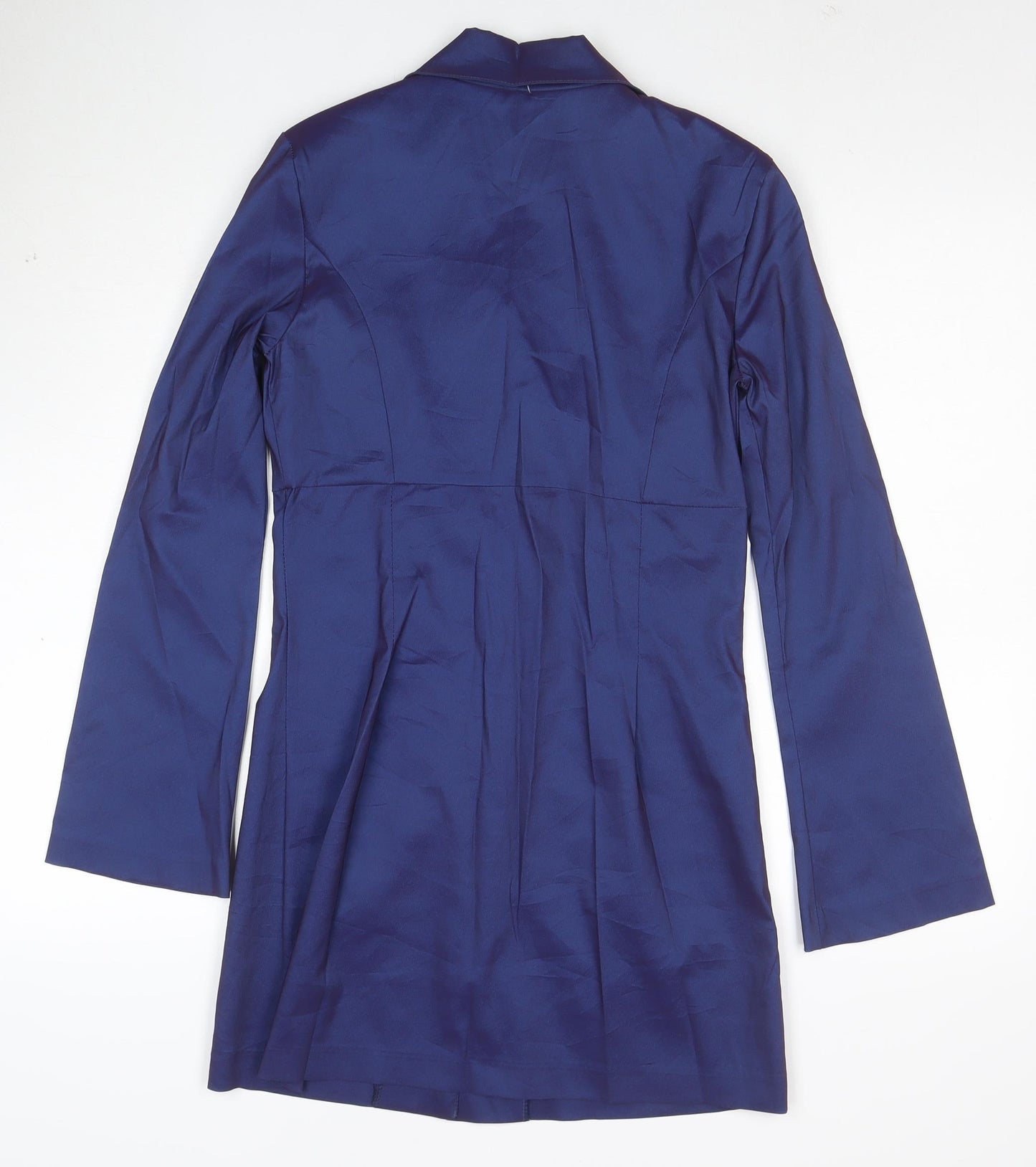 Le Chateau Women's Blue Satin Slim Fit Mid-Length Blazer Size S