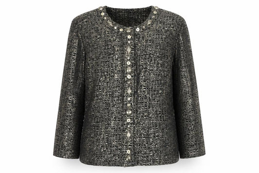 Front view of Ruby Rd. Women’s Gold Woven Long Sleeve Suit Jacket, size UK 12