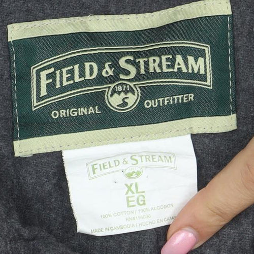 Field & Stream Men's Grey Cotton Flannel Button-Up Shirt XL