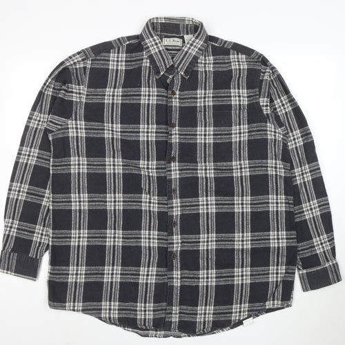 L.L. Bean Men's Grey Plaid Flannel Button-Up Shirt Size L