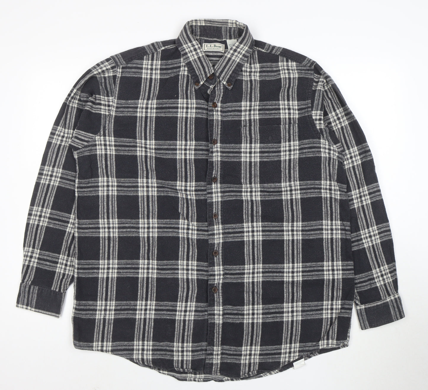 L.L. Bean Men's Grey Plaid Flannel Button-Up Shirt Size L