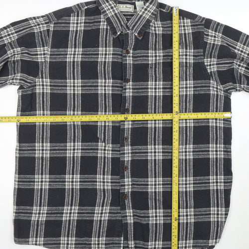 L.L. Bean Men's Grey Plaid Flannel Button-Up Shirt Size L