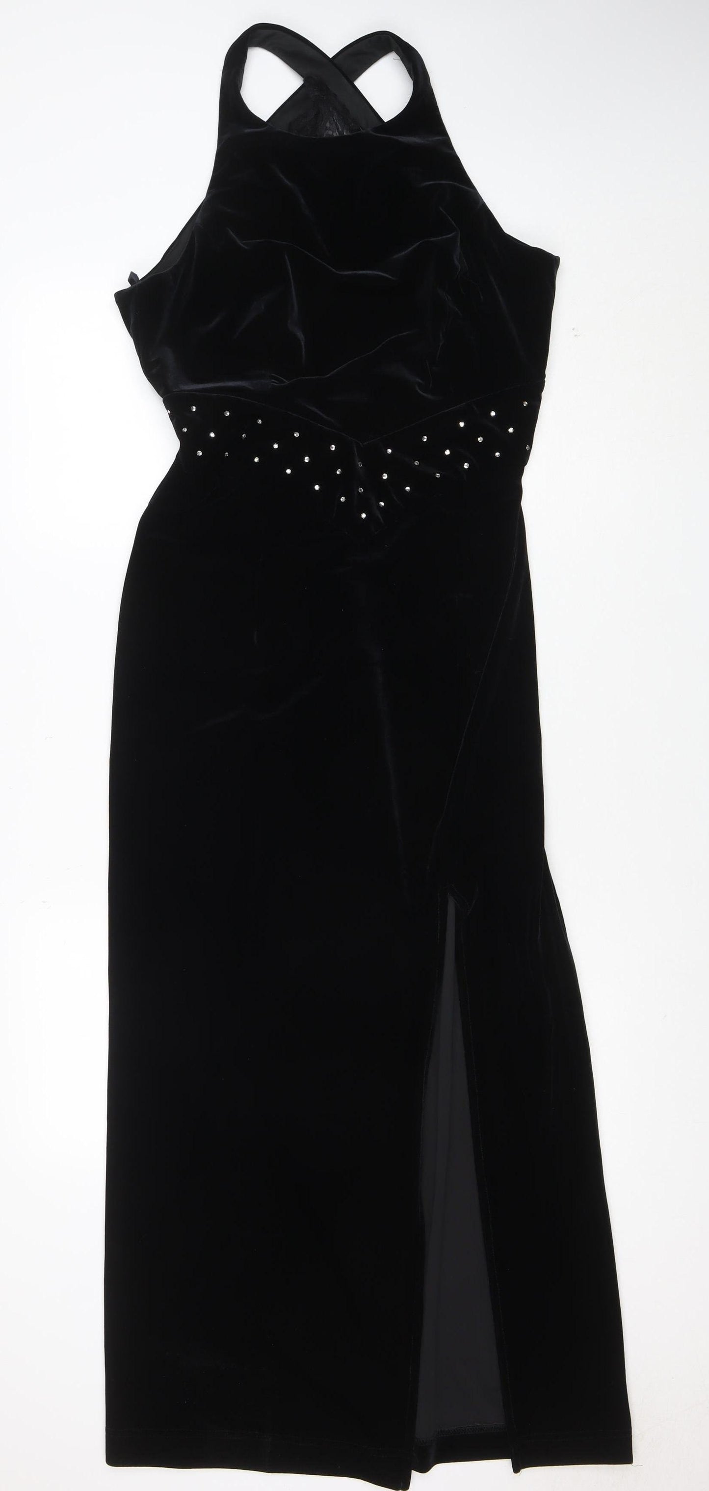 Bari Jay Women’s Black Velvet Halter Long Mermaid Dress Size 10-12