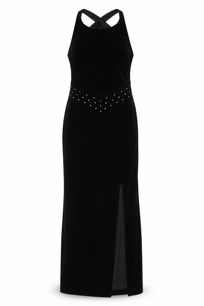 Bari Jay Women’s Black Velvet Halter Long Mermaid Dress Size 10-12