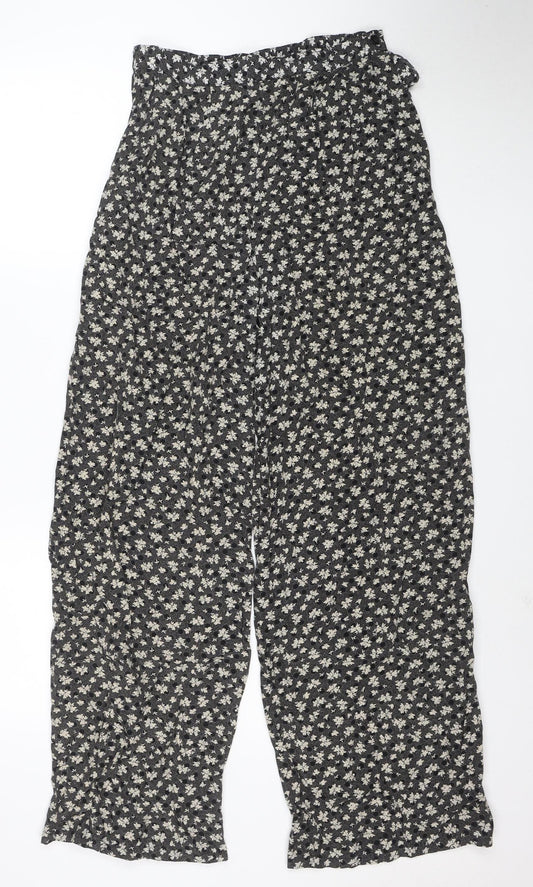Tacts Womens Black Floral Wide-Leg Viscose Trousers Size L
