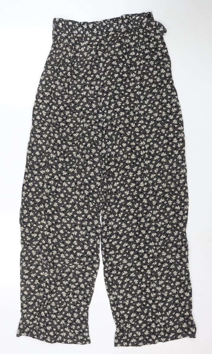 Tacts Womens Black Floral Wide-Leg Viscose Trousers Size L