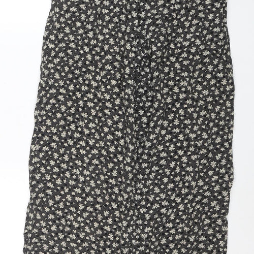 Tacts Womens Black Floral Wide-Leg Viscose Trousers Size L