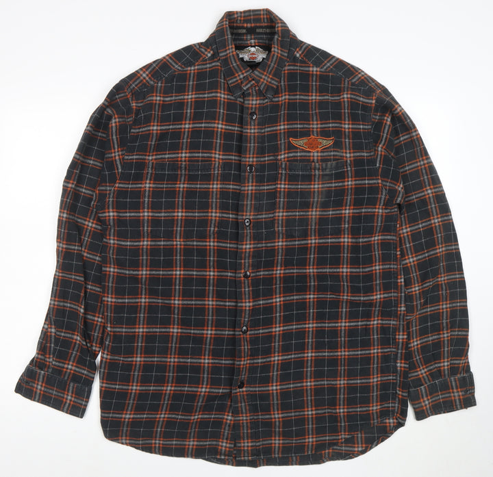 Harley-Davidson Men's Black Plaid Flannel Button-Up Shirt M