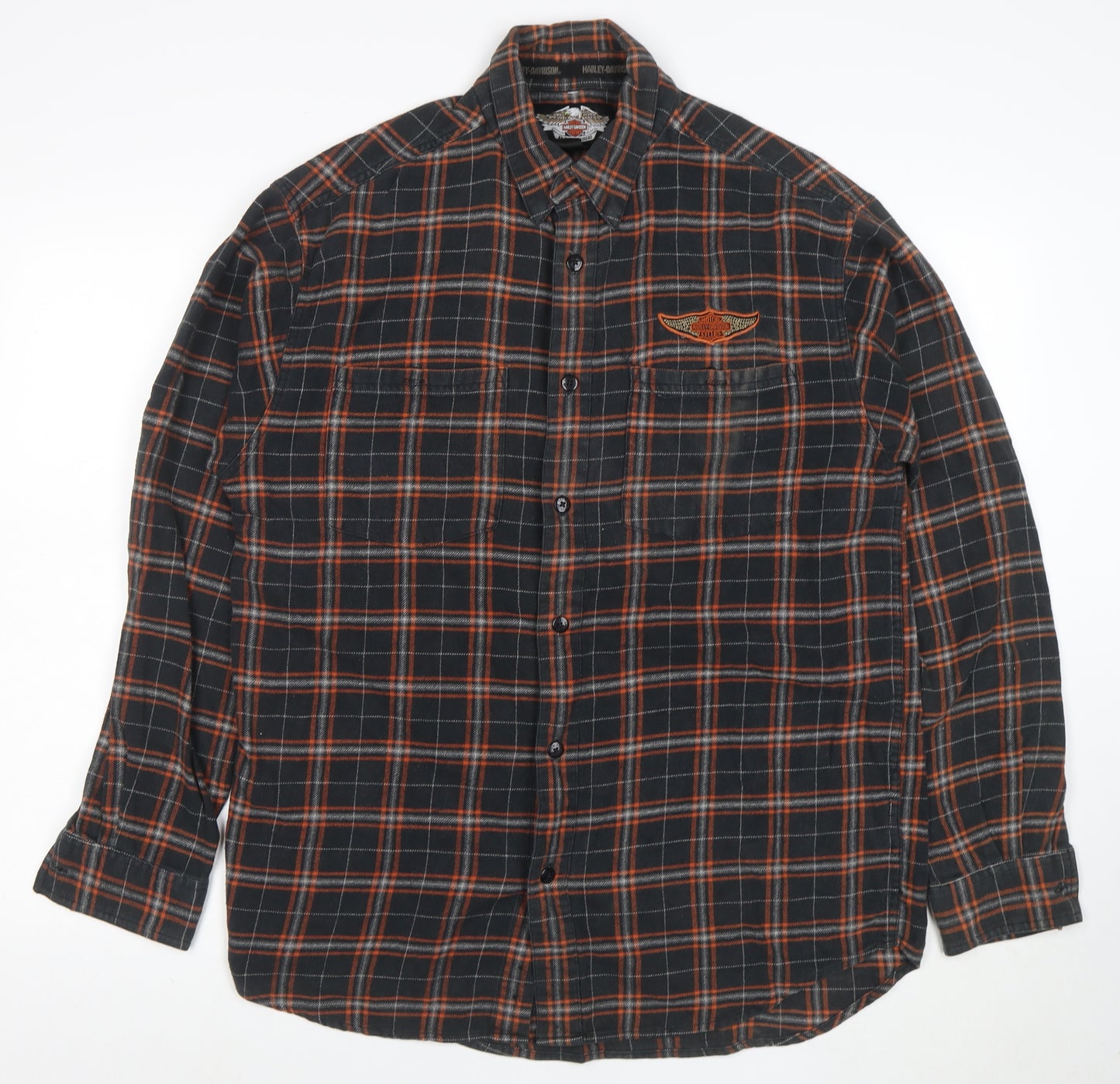 Harley-Davidson Men's Black Plaid Flannel Button-Up Shirt M