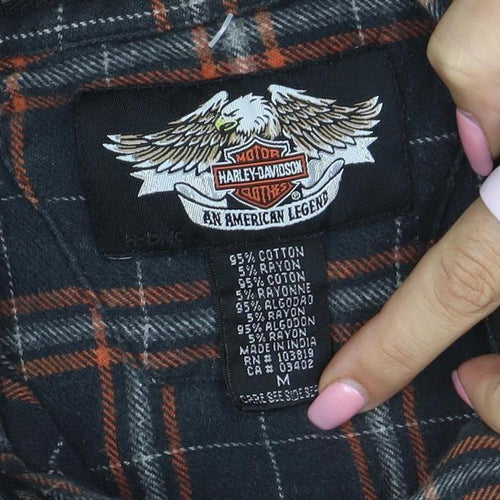 Harley-Davidson Men's Black Plaid Flannel Button-Up Shirt M