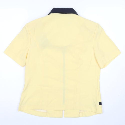 Jessica Womens Yellow Collared Zip Blouse Size 8 Short Sleeve
