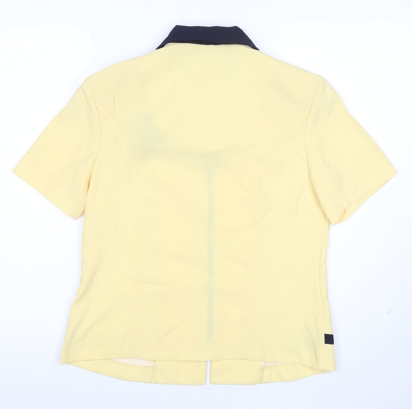 Jessica Womens Yellow Collared Zip Blouse Size 8 Short Sleeve
