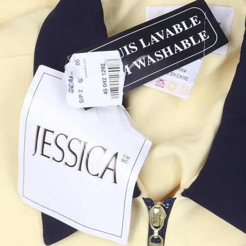 Jessica Womens Yellow Collared Zip Blouse Size 8 Short Sleeve