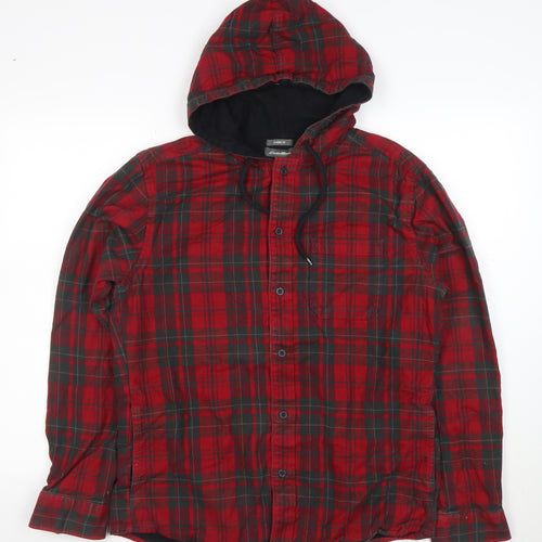 Eddie Bauer Women's Red Check Hooded Flannel Shirt Jacket M