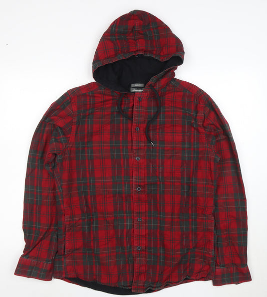 Eddie Bauer Women's Red Check Hooded Flannel Shirt Jacket M