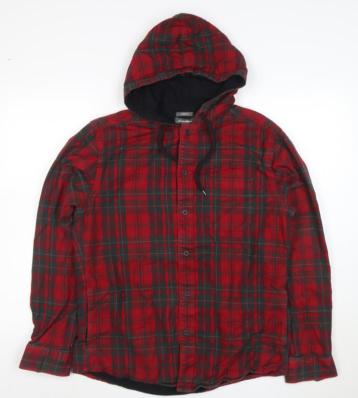 Eddie Bauer Women's Red Check Hooded Flannel Shirt Jacket M