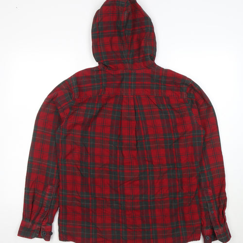 Eddie Bauer Women's Red Check Hooded Flannel Shirt Jacket M