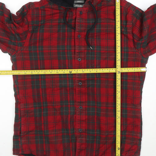 Eddie Bauer Women's Red Check Hooded Flannel Shirt Jacket M