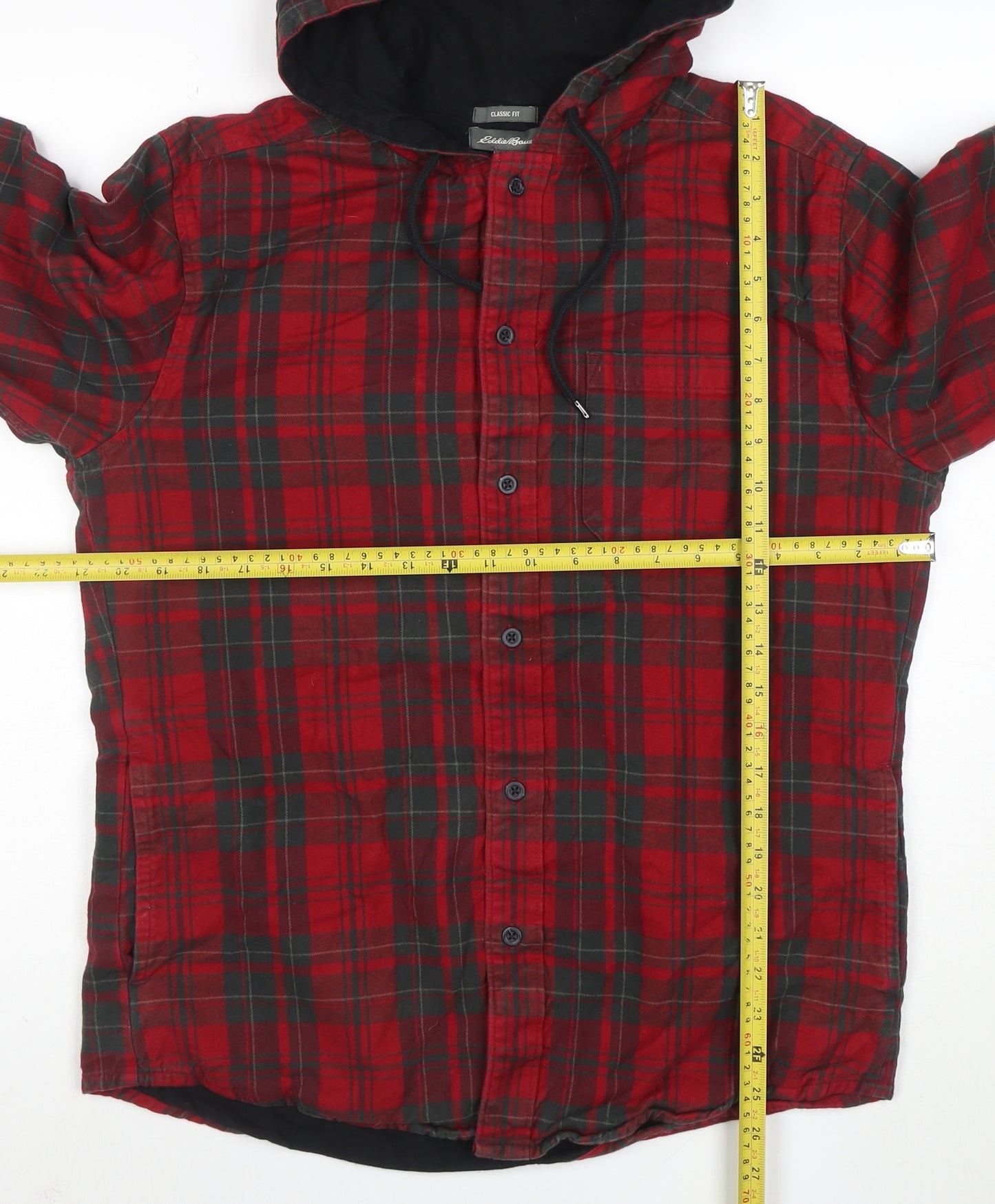 Eddie Bauer Women's Red Check Hooded Flannel Shirt Jacket M