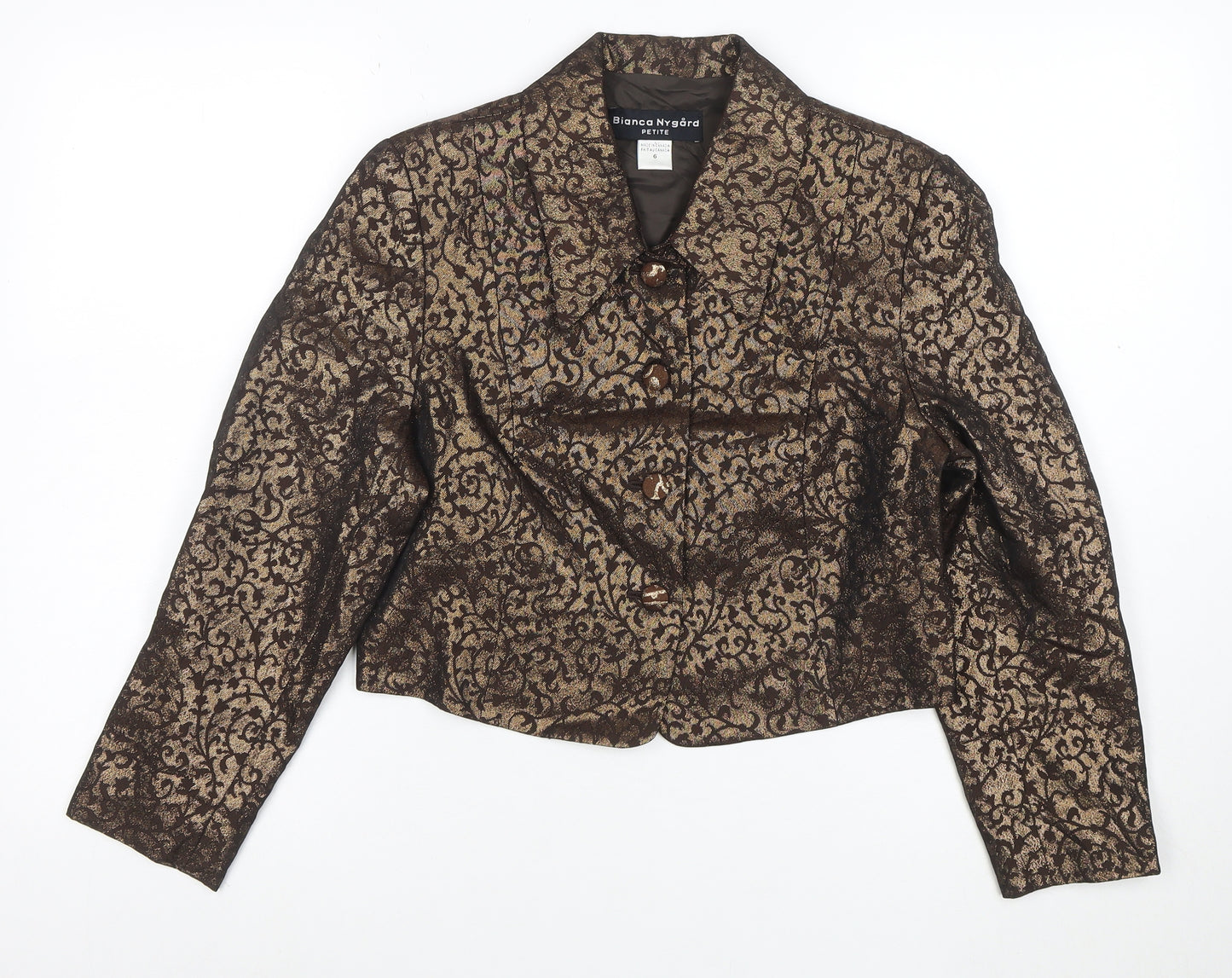 Bianca Nygård Petite Gold Brocade Cropped Blazer Size 10