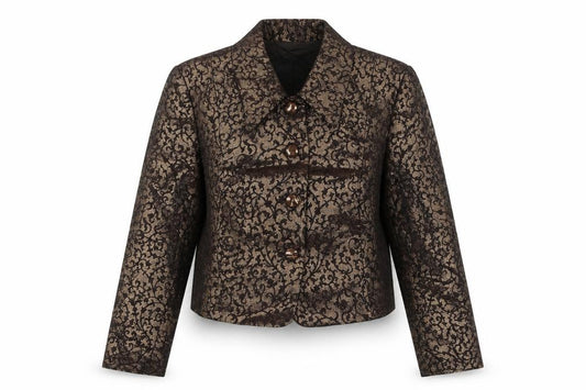 Front view of Bianca Nygård Petite Gold Brocade Cropped Blazer, size 10